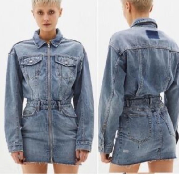 Ksubi Denim Dress Long Sleeve with Front Pockets Size Small